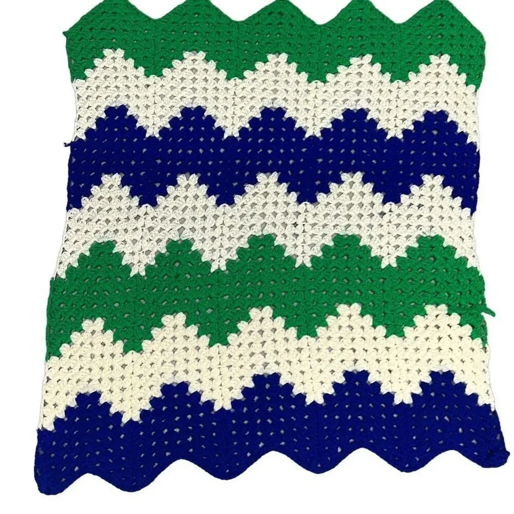 Handmade Crochet Knit Herringbone-Style Pattern lap blanket  30